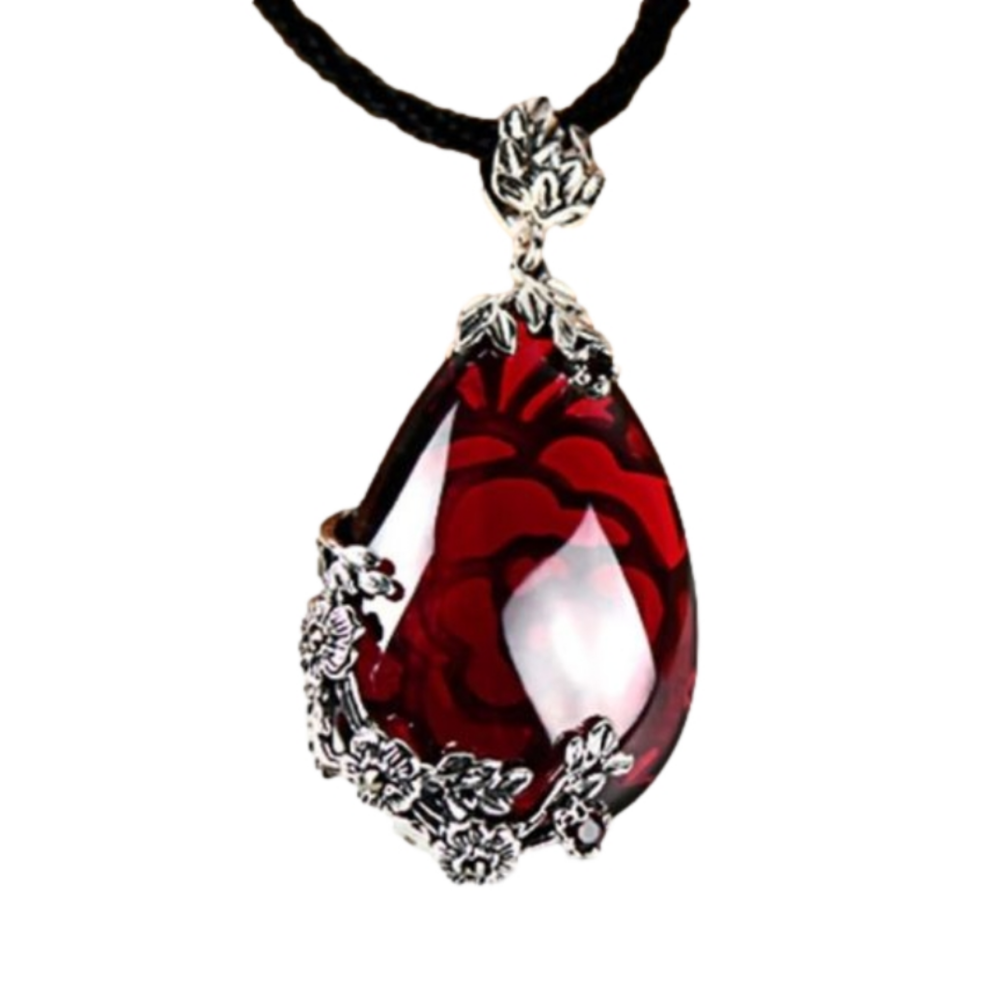 Translucent Red Rose Necklace Black Cord New - Picture 4 of 4